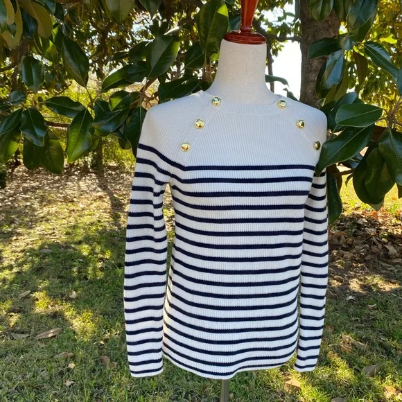 Navy and White Striped Sweater - Picture 5 of 11